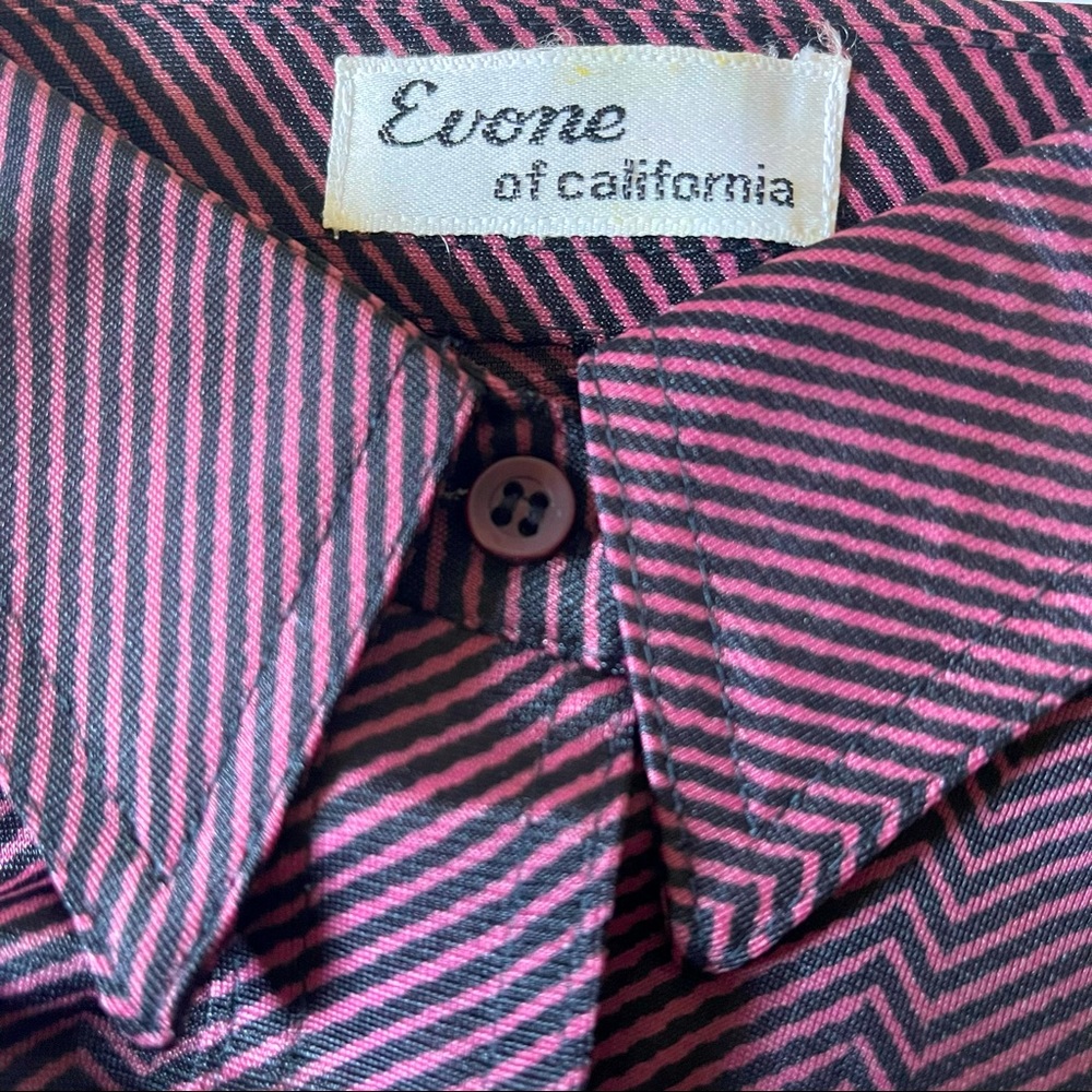 VTG 60s 70s Evone California Sheer Stretch ZigZag Button Up Down Shirt Vintage